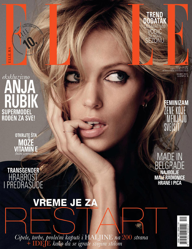 Anja Rubik featured on the Elle Serbia cover from March 2015