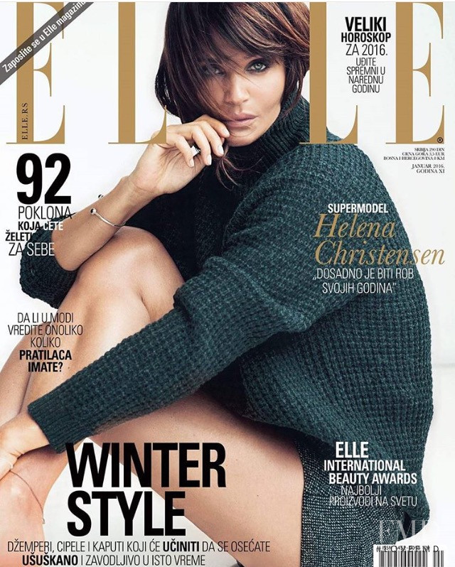 Helena Christensen featured on the Elle Serbia cover from January 2016