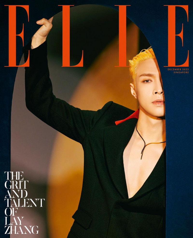 Lay Zhang featured on the Elle Singapore cover from December 2022