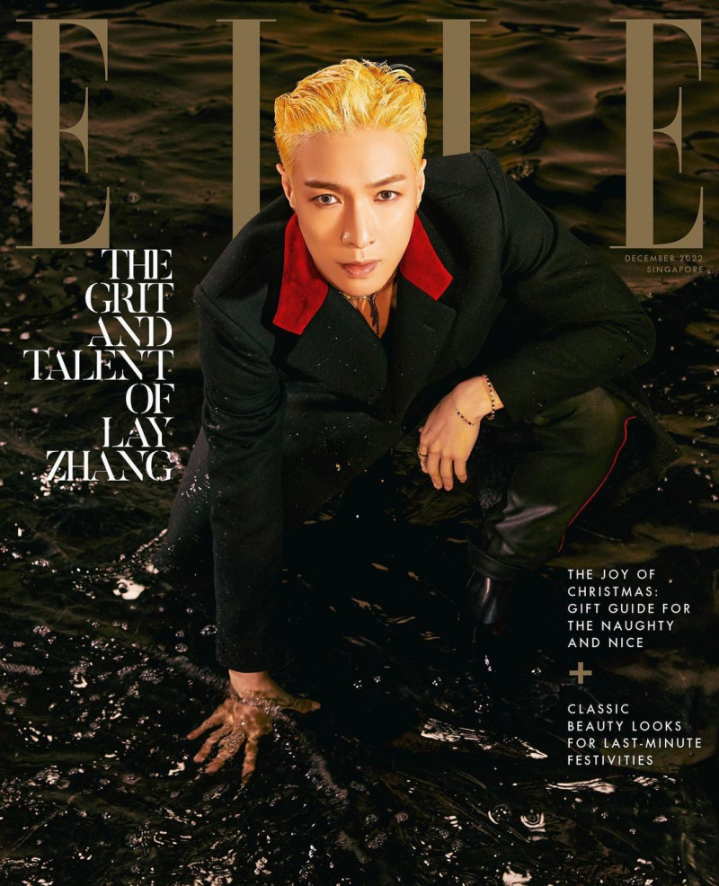 Lay Zhang featured on the Elle Singapore cover from December 2022