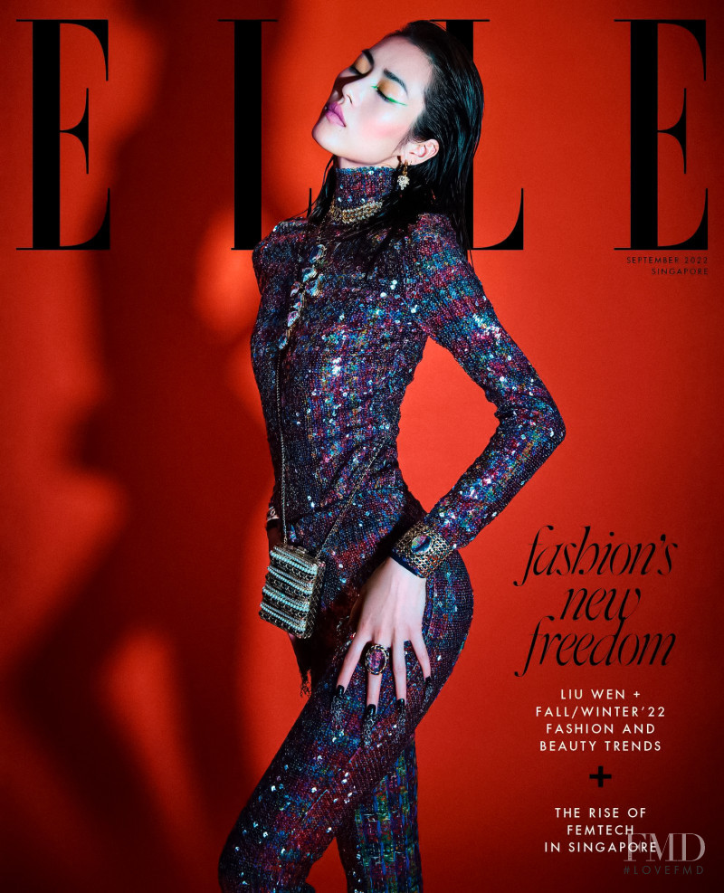 Liu Wen featured on the Elle Singapore cover from September 2022