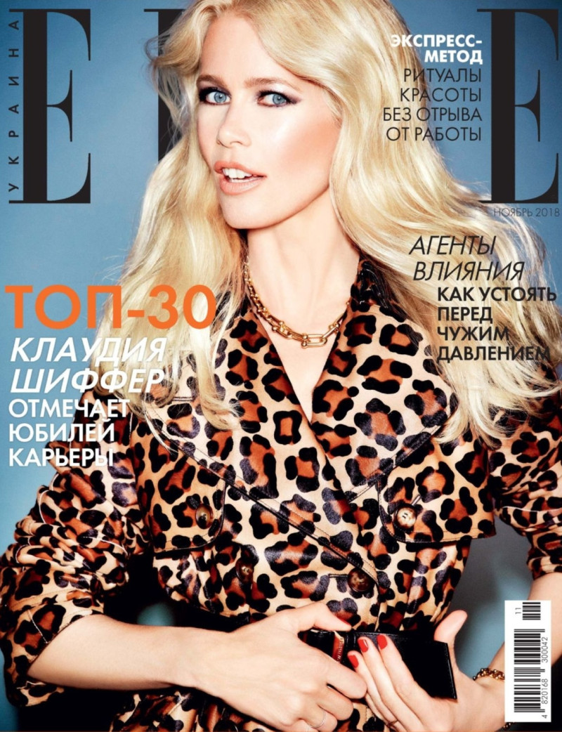 Claudia Schiffer featured on the Elle Ukraine cover from November 2018