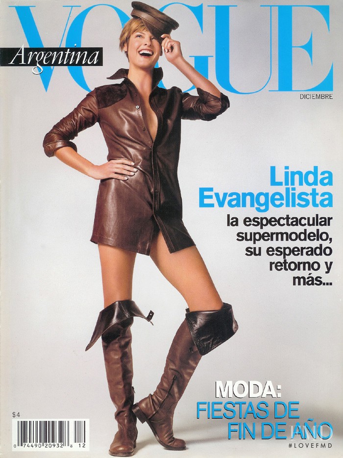 Linda Evangelista featured on the Vogue Argentina cover from December 2001