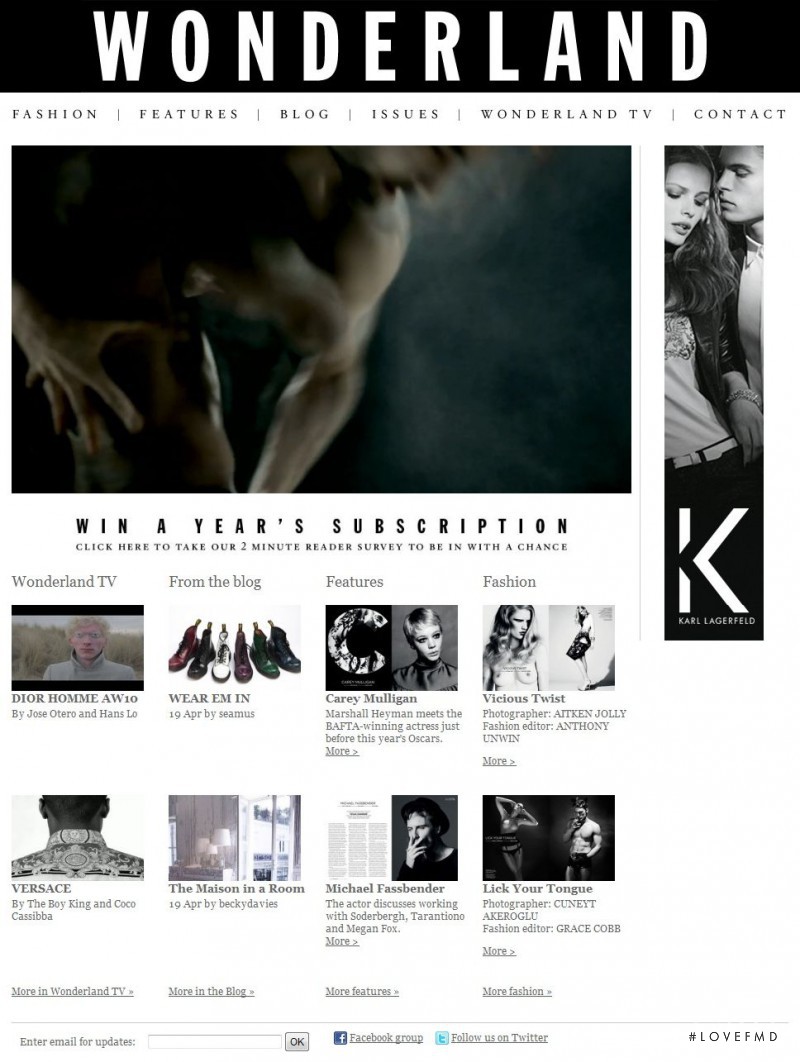  featured on the WounderlandMagazine.com screen from April 2010