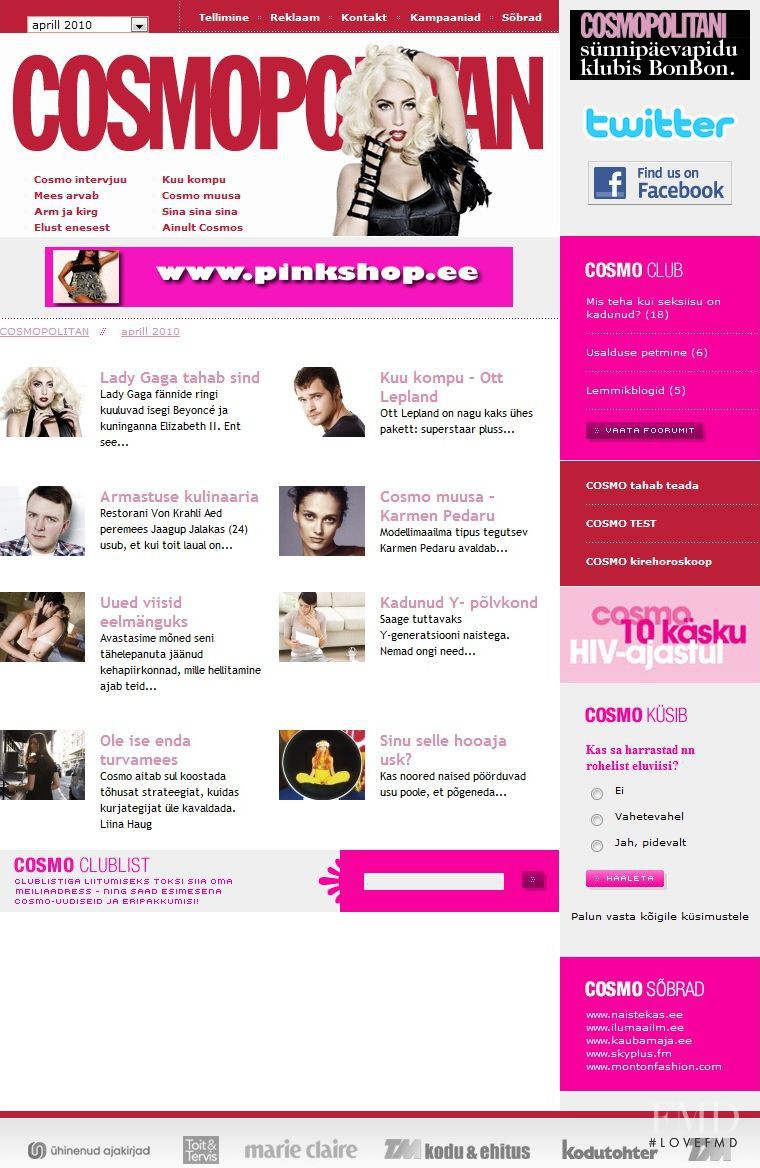  featured on the Cosmopolitan.ee screen from April 2010