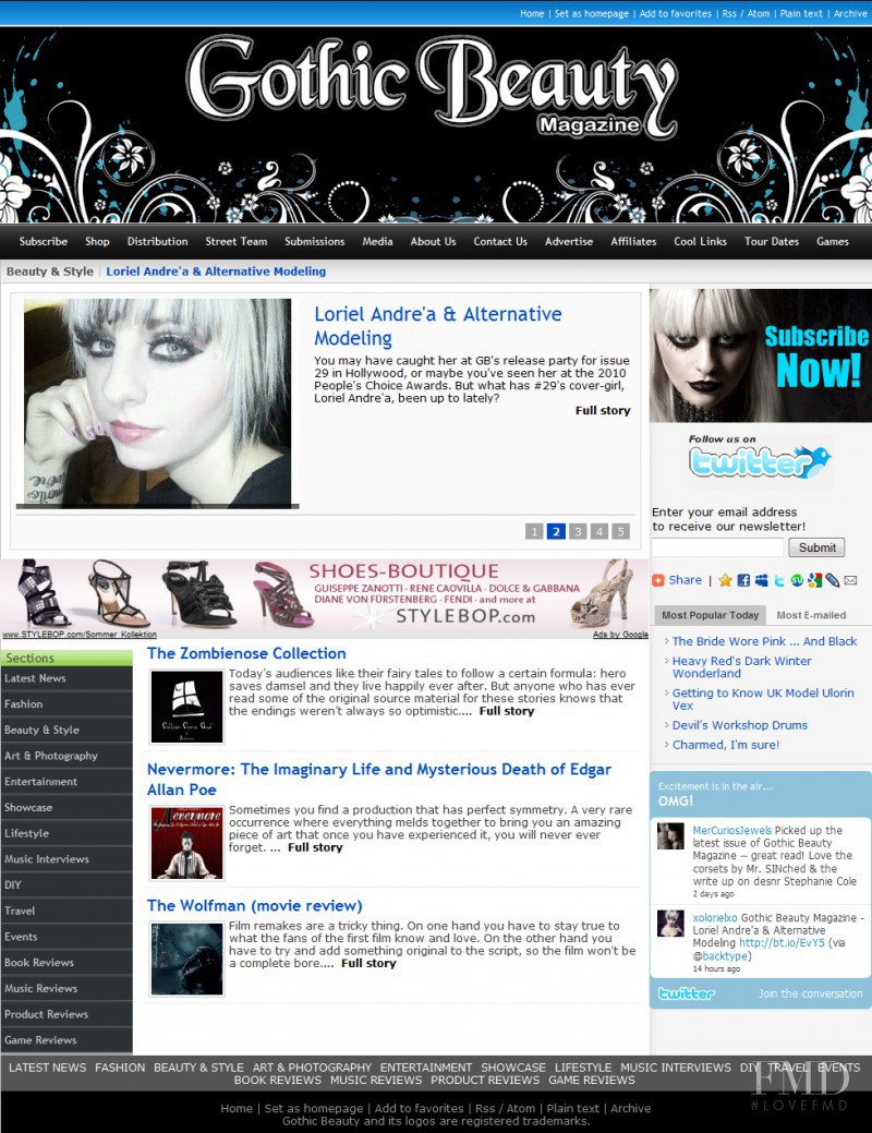  featured on the GothicBeauty.com cover from April 2010
