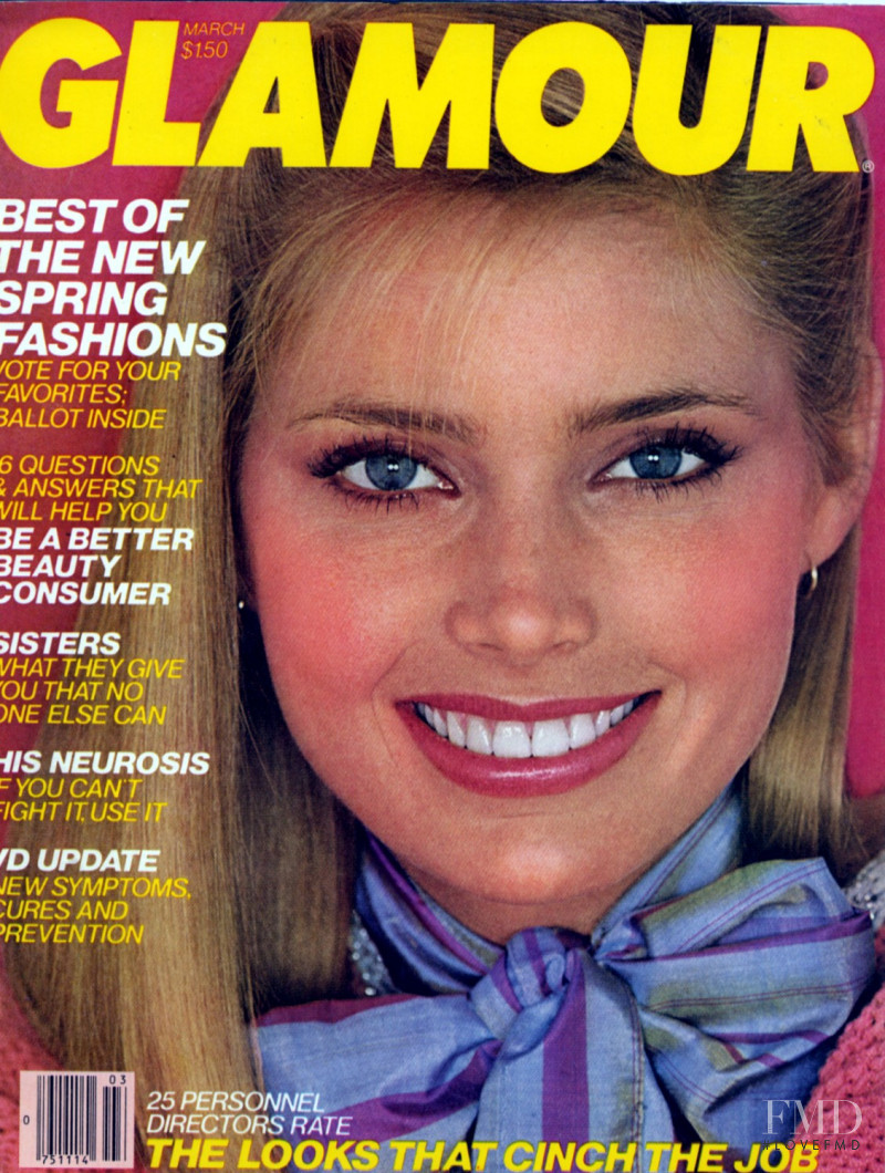Kelly Emberg featured on the Glamour USA cover from March 1980