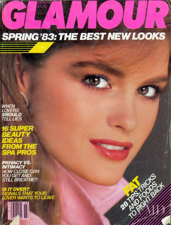 Jacki Adams featured on the Glamour USA cover from March 1983