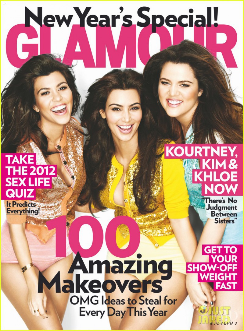 Khloe Kardashian<br>Kim Kardashian<br>Kourtney Kardashian featured on the Glamour USA cover from January 2012