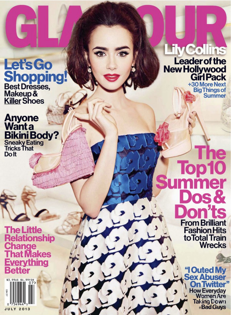 Lily Collins featured on the Glamour USA cover from July 2013