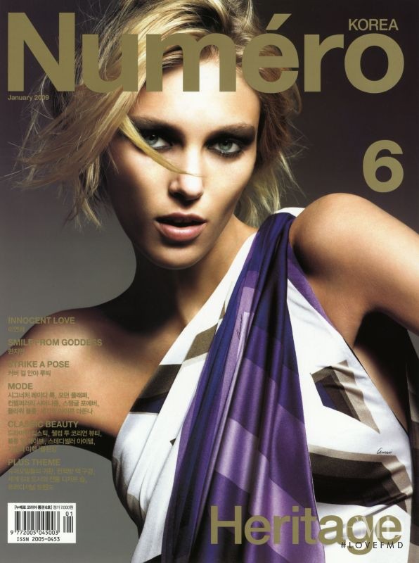 Anja Rubik featured on the Numéro Korea cover from January 2009