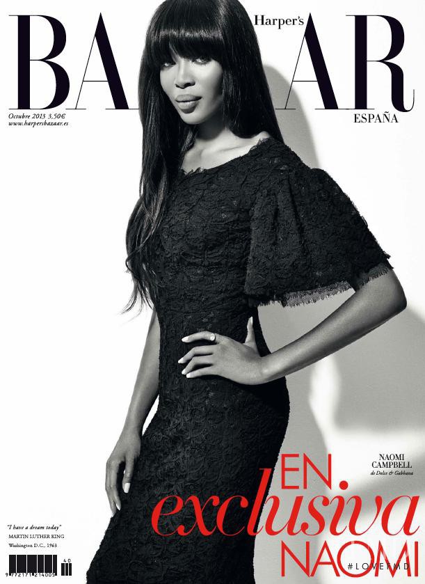 Naomi Campbell featured on the Harper\'s Bazaar Spain cover from October 2013
