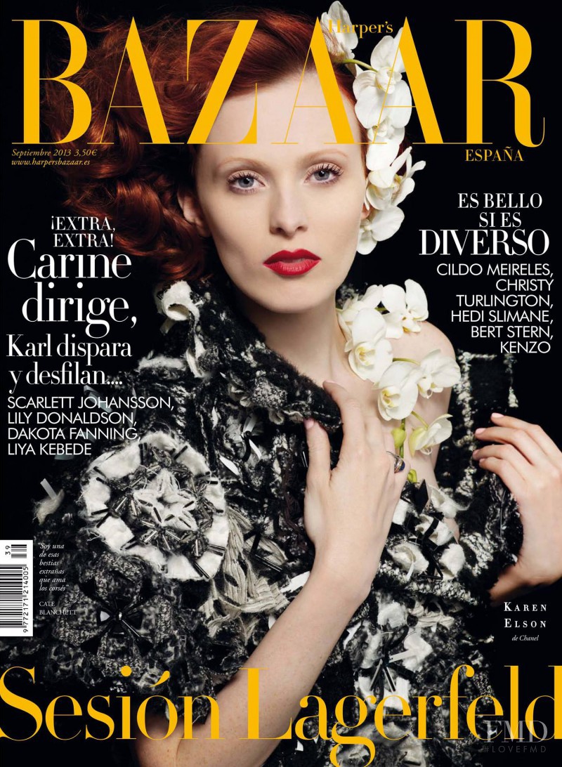 Karen Elson featured on the Harper\'s Bazaar Spain cover from September 2013