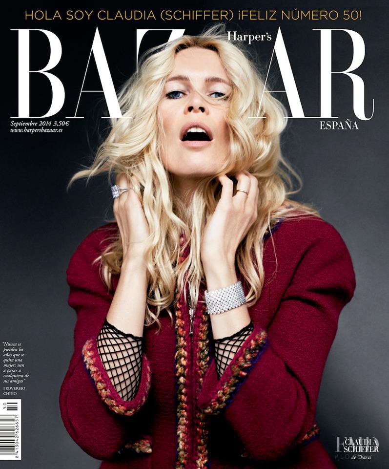 Claudia Schiffer featured on the Harper\'s Bazaar Spain cover from September 2014