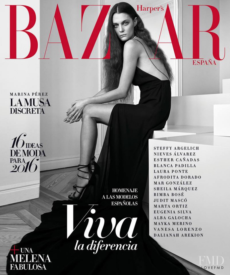 Marina Pérez featured on the Harper\'s Bazaar Spain cover from January 2016