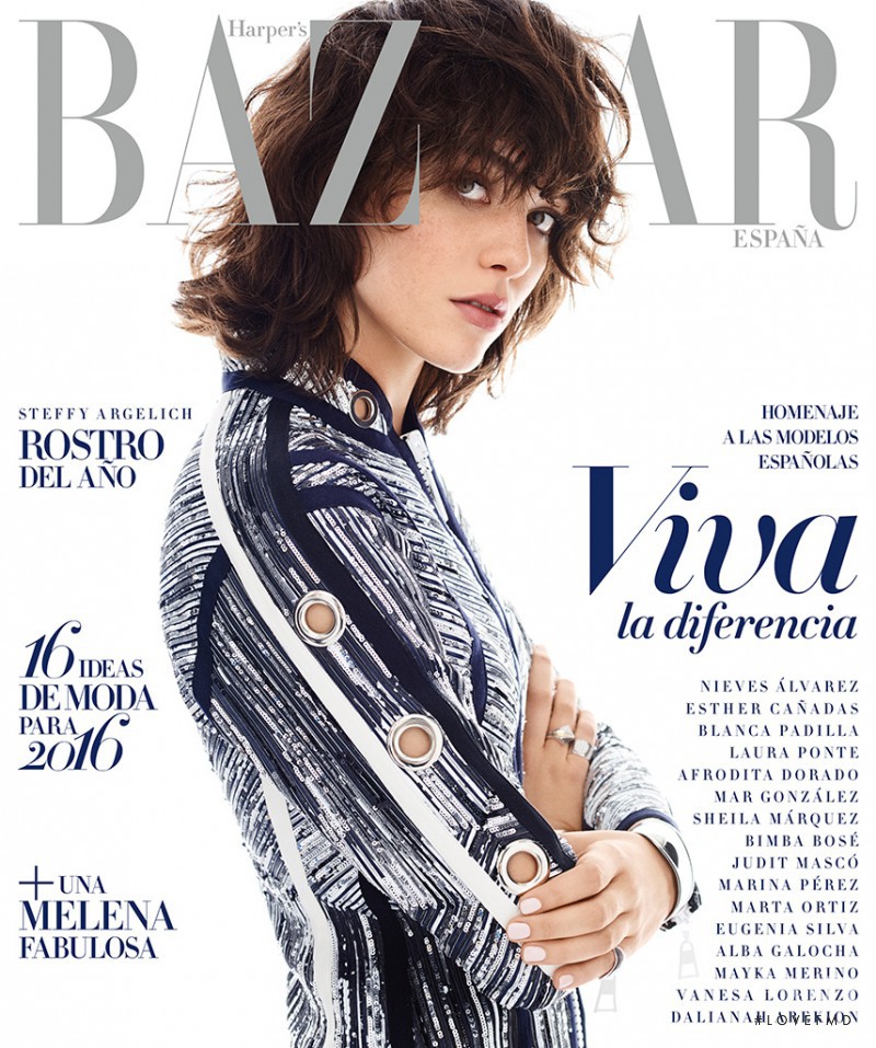 Steffy Argelich featured on the Harper\'s Bazaar Spain cover from January 2016