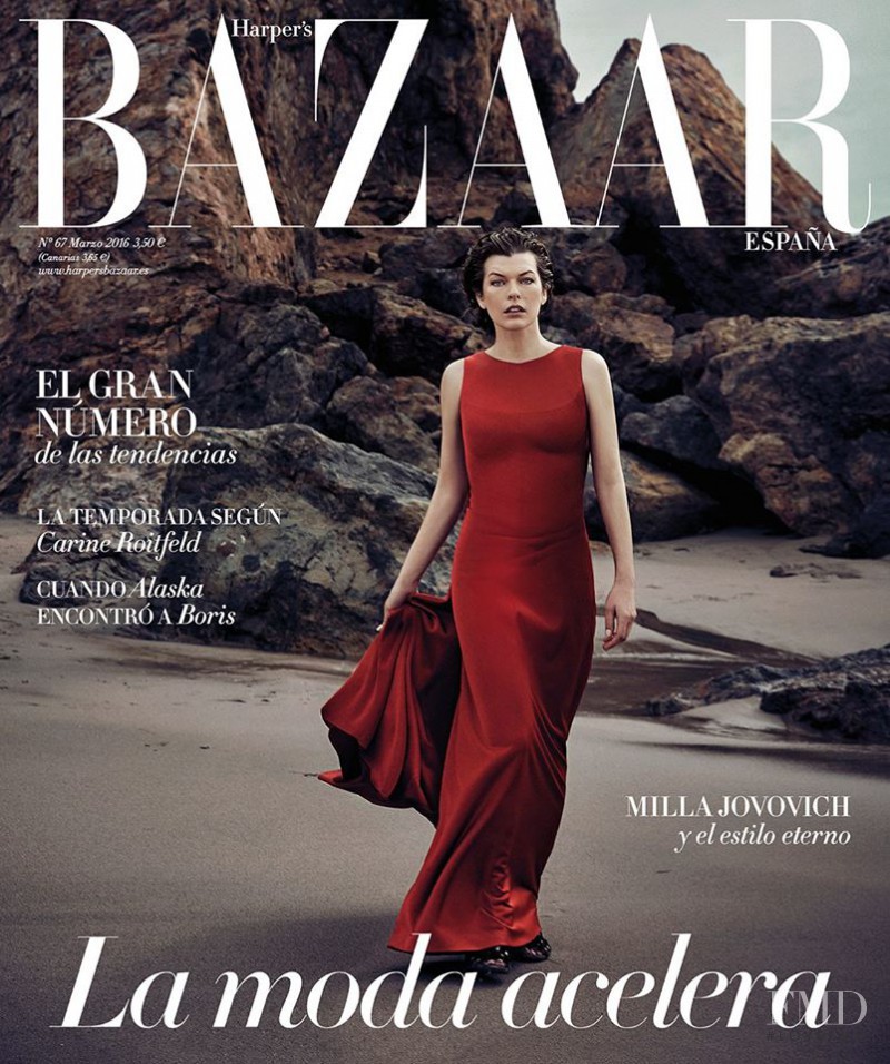 Milla Jovovich featured on the Harper\'s Bazaar Spain cover from March 2016
