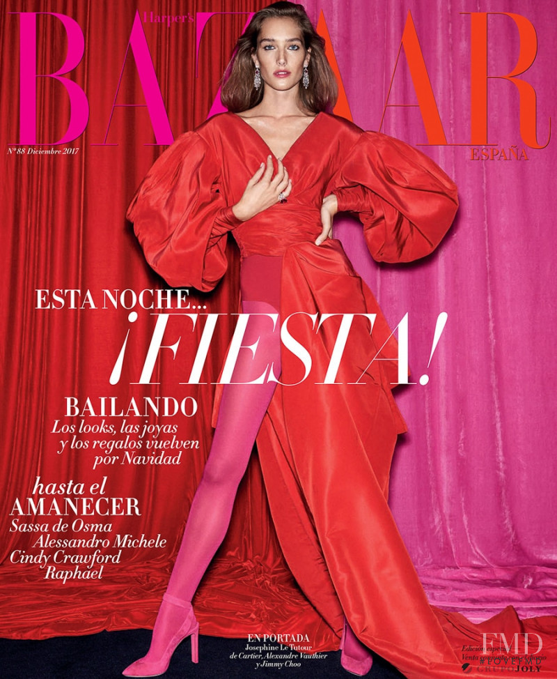Joséphine Le Tutour featured on the Harper\'s Bazaar Spain cover from December 2017