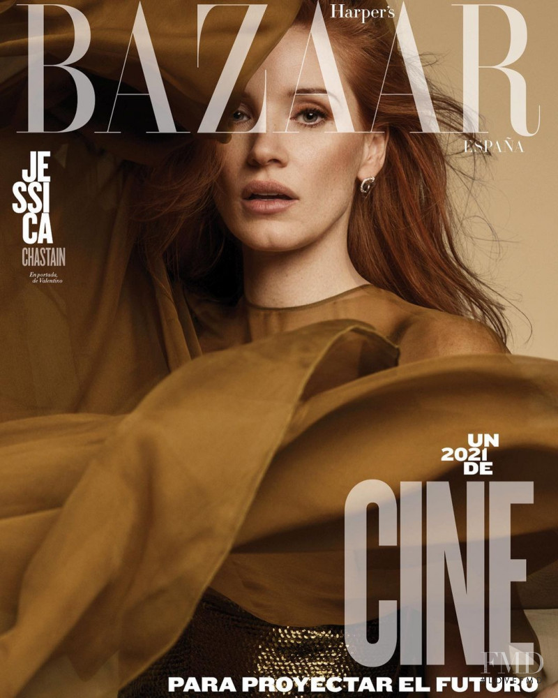 Jessica Chastain featured on the Harper\'s Bazaar Spain cover from January 2021