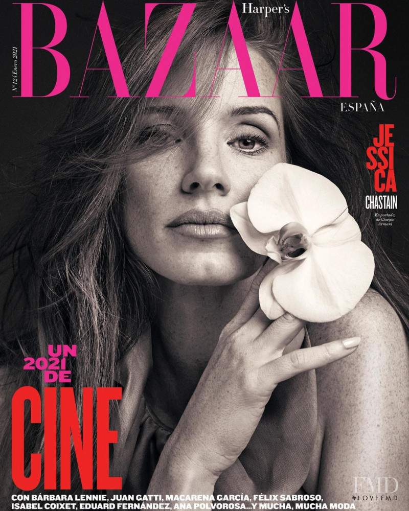 Jessica Chastain featured on the Harper\'s Bazaar Spain cover from January 2021
