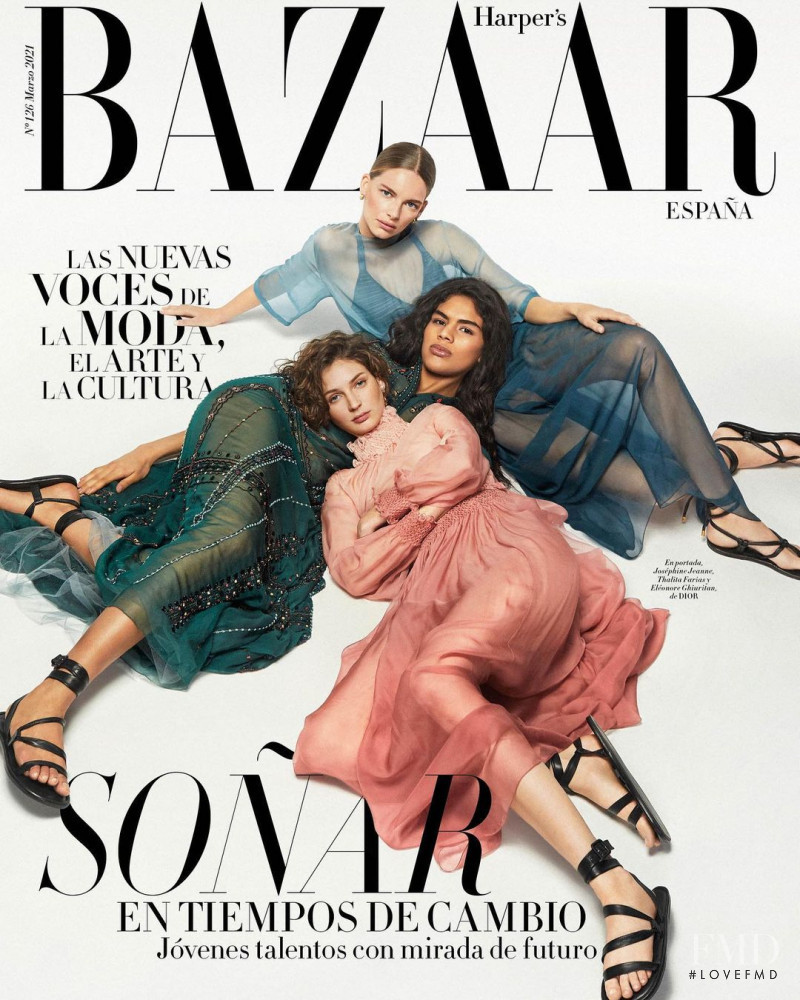 Thalita Farias, Eleonore Ghiuritan, Joséphine Jeanne featured on the Harper\'s Bazaar Spain cover from March 2021