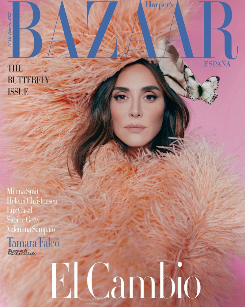 Tamara Falco featured on the Harper\'s Bazaar Spain cover from February 2023