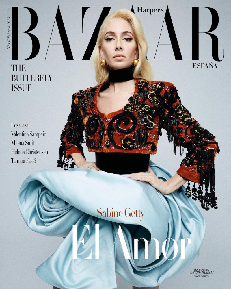 Sabine Getty featured on the Harper\'s Bazaar Spain cover from February 2023
