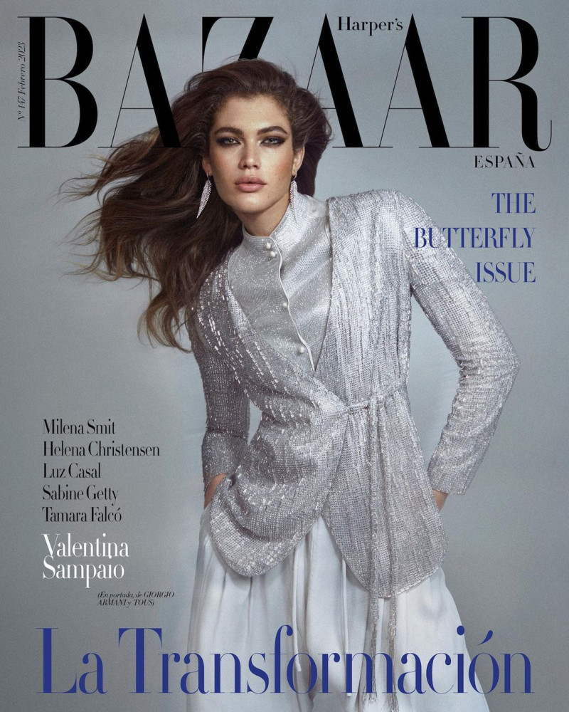 Valentina Sampaio featured on the Harper\'s Bazaar Spain cover from February 2023