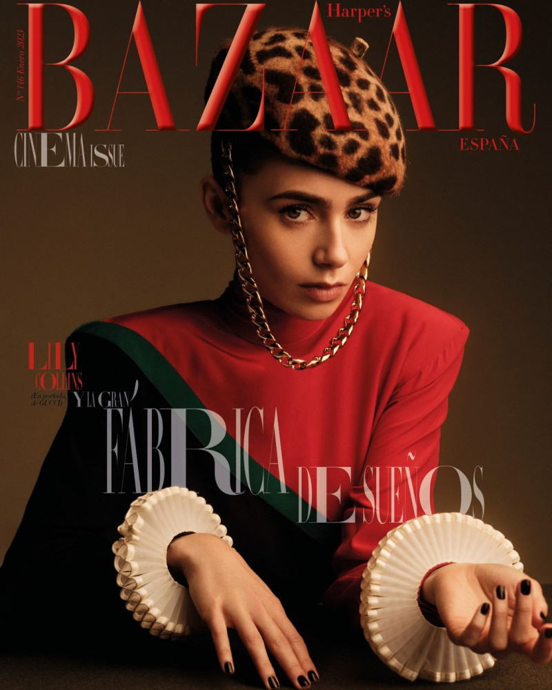 Lily Collins featured on the Harper\'s Bazaar Spain cover from January 2023