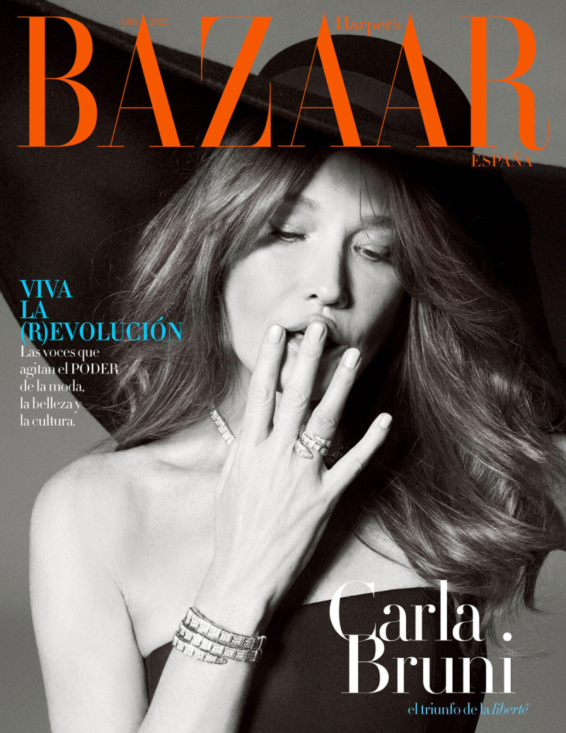 Carla Bruni featured on the Harper\'s Bazaar Spain cover from April 2025