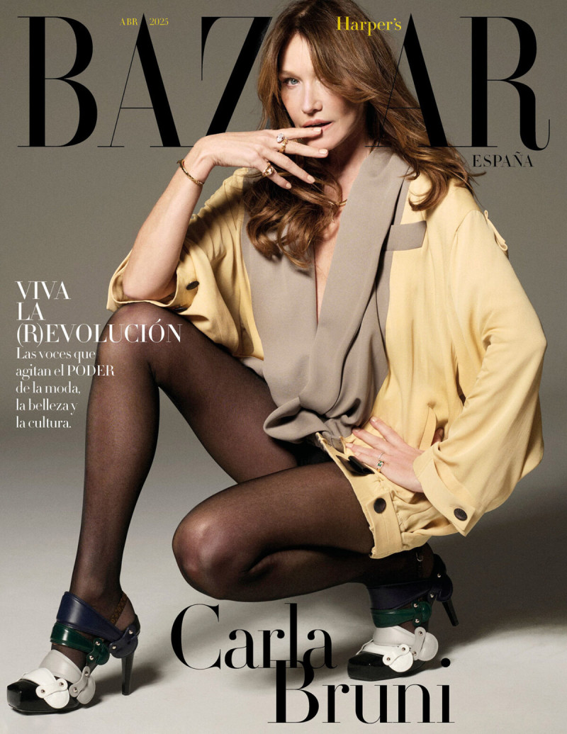 Carla Bruni featured on the Harper\'s Bazaar Spain cover from April 2025