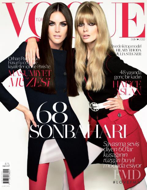 Julia Stegner, Hilary Rhoda featured on the Vogue Turkey cover from October 2010
