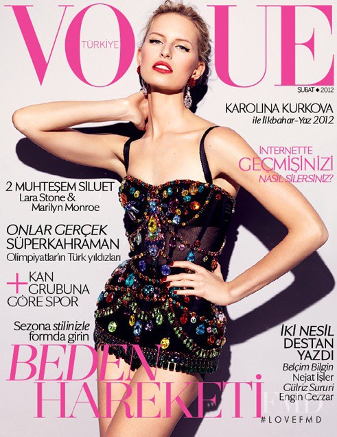 Karolina Kurkova featured on the Vogue Turkey cover from February 2012
