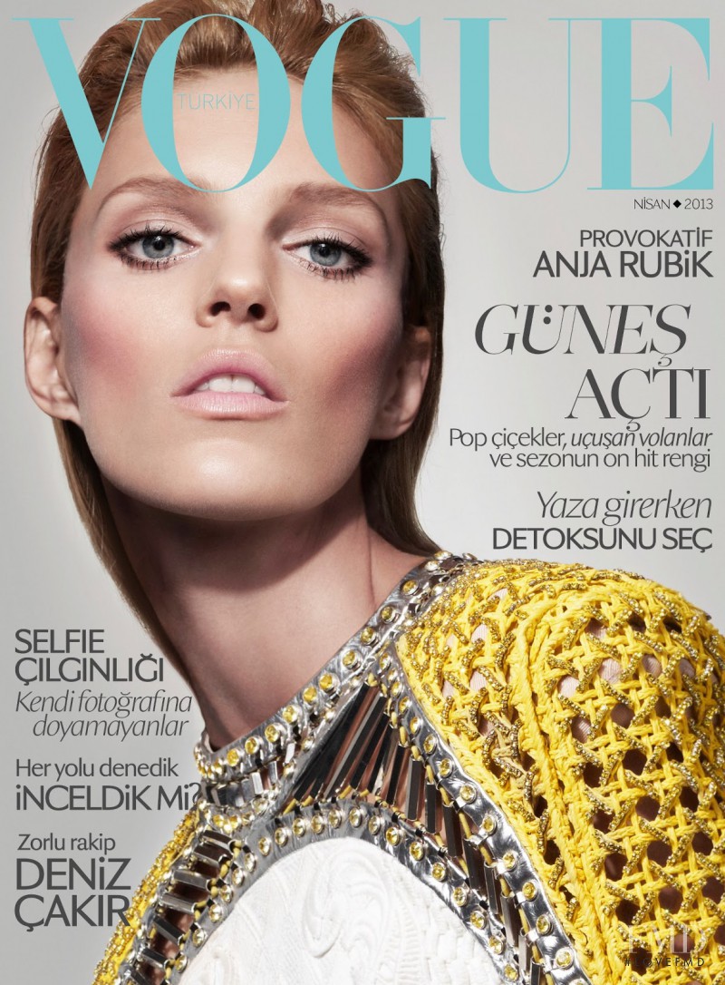 Anja Rubik featured on the Vogue Turkey cover from April 2013