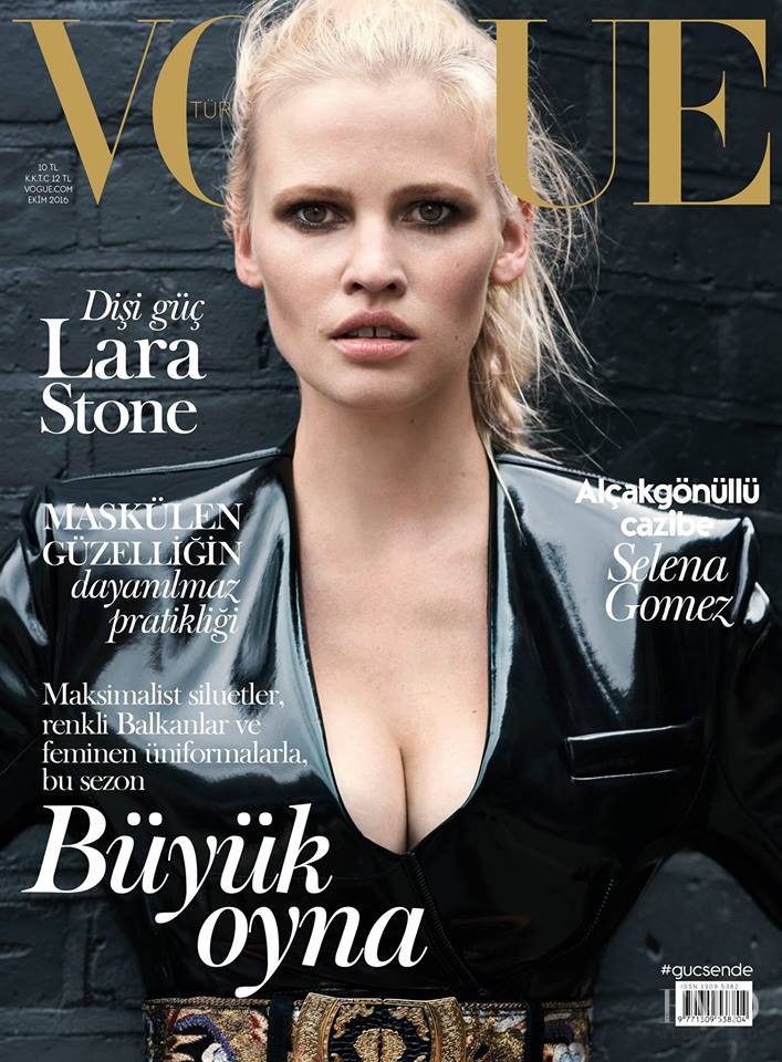 Lara Stone featured on the Vogue Turkey cover from October 2016