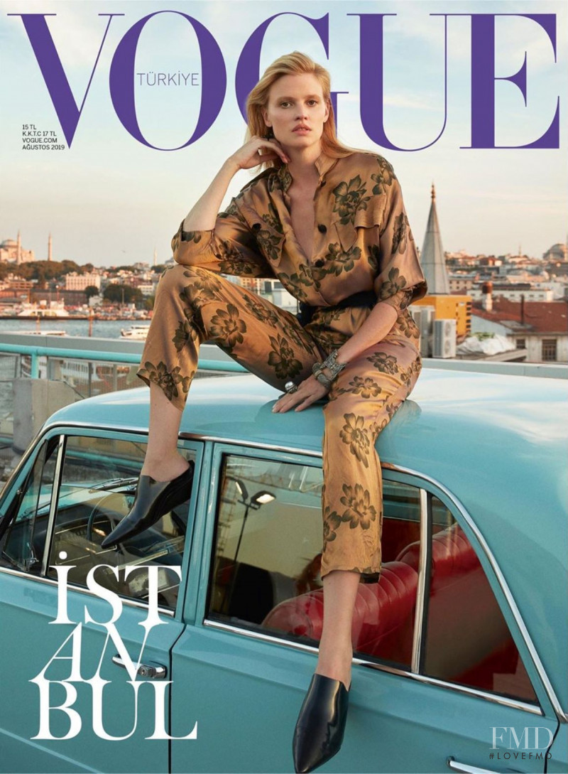 Lara Stone featured on the Vogue Turkey cover from August 2019