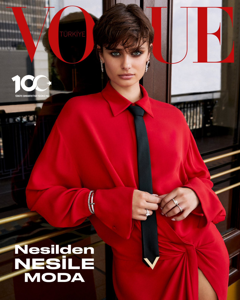 Taylor Hill featured on the Vogue Turkey cover from October 2023