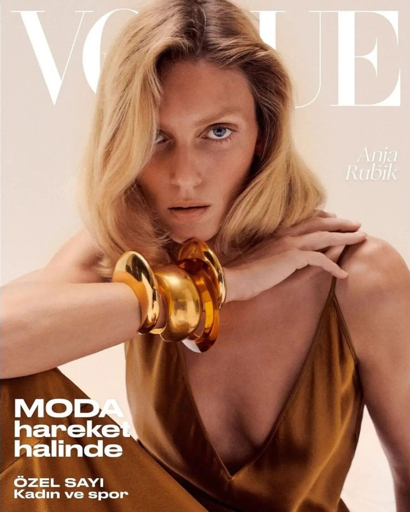 Anja Rubik featured on the Vogue Turkey cover from July 2024