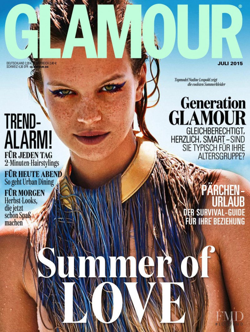 Nadine Leopold featured on the Glamour Germany cover from July 2015