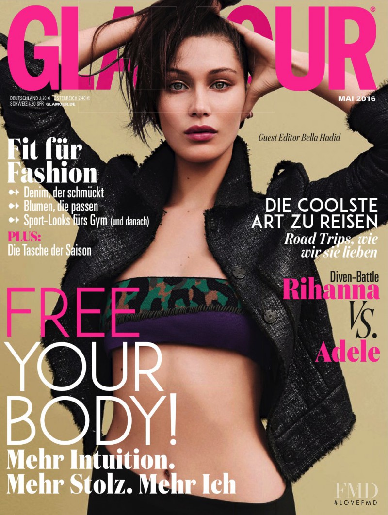 Bella Hadid featured on the Glamour Germany cover from May 2016