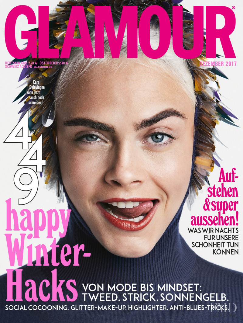 Cara Delevingne featured on the Glamour Germany cover from December 2017