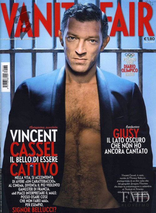 Vincent Cassel featured on the Vanity Fair Italy cover from August 2008