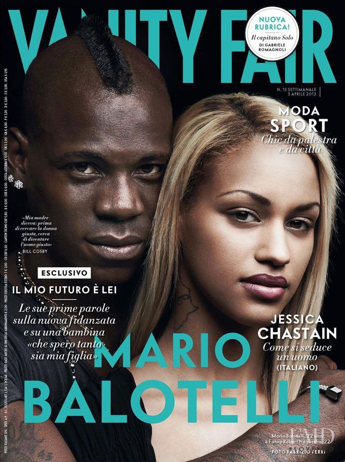 Mario Balotelli, Fanny Robert Neguesha featured on the Vanity Fair Italy cover from April 2013