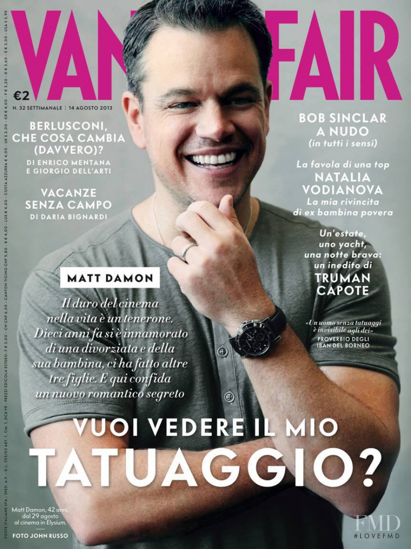 Matt Damon featured on the Vanity Fair Italy cover from August 2013