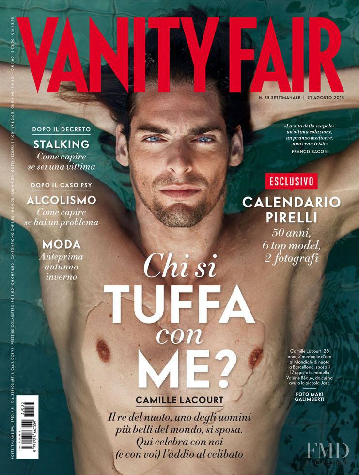 Camille Lacourt featured on the Vanity Fair Italy cover from August 2013