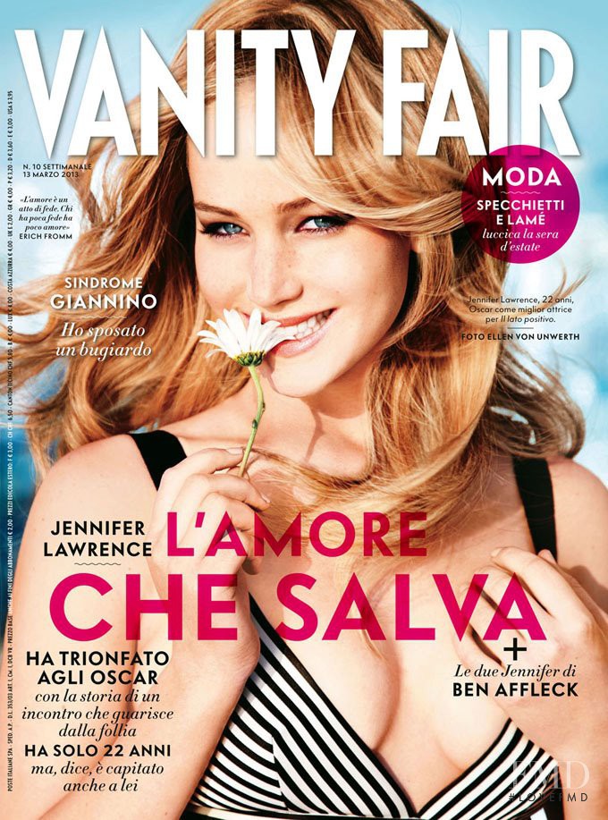 Jennifer Lawrence featured on the Vanity Fair Italy cover from March 2013