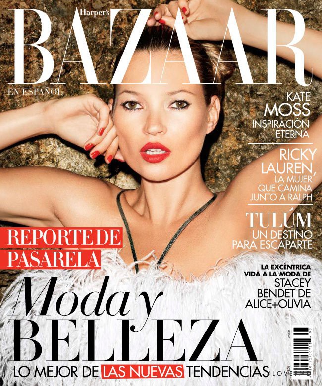 Kate Moss featured on the Harper\'s Bazaar Mexico cover from August 2012