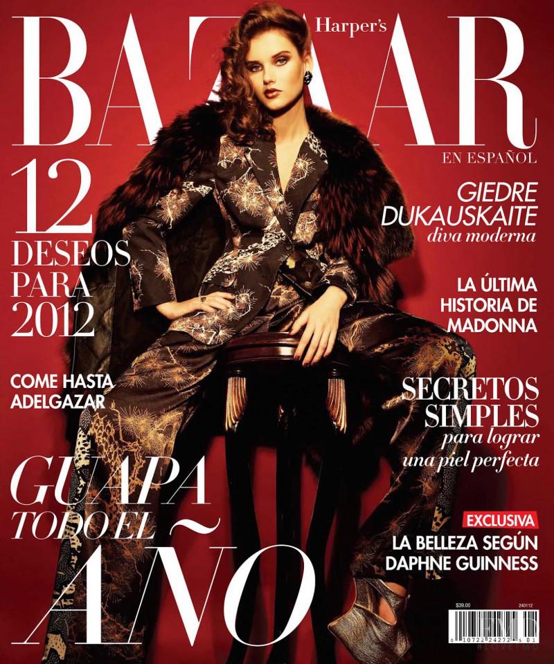Giedre Dukauskaite featured on the Harper\'s Bazaar Mexico cover from January 2012