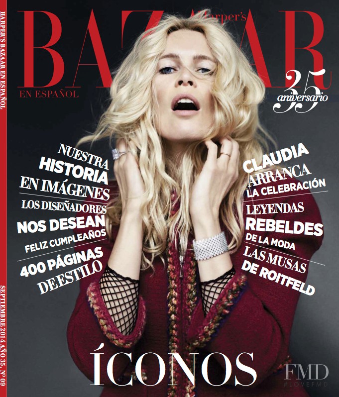 Claudia Schiffer featured on the Harper\'s Bazaar Mexico cover from September 2014