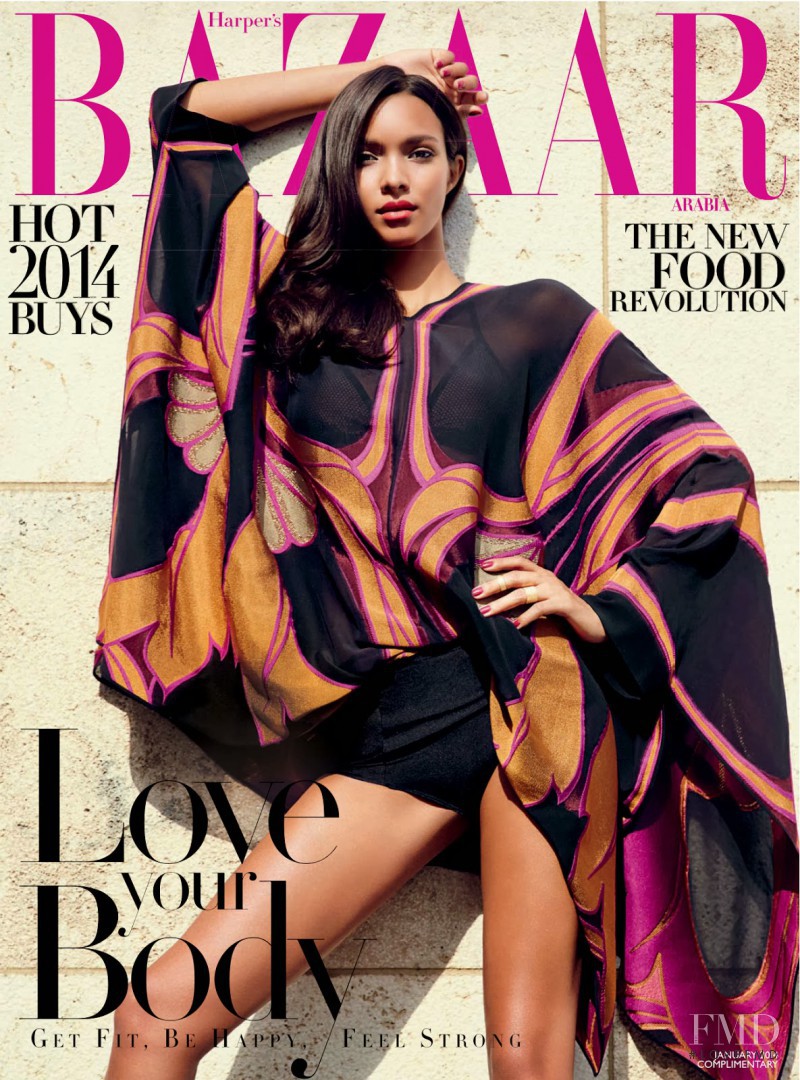 Lais Ribeiro featured on the Harper\'s Bazaar Arabia cover from January 2014